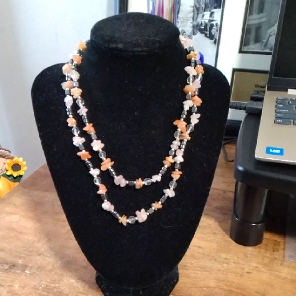 Elegant Beaded Necklace - Orange and White
